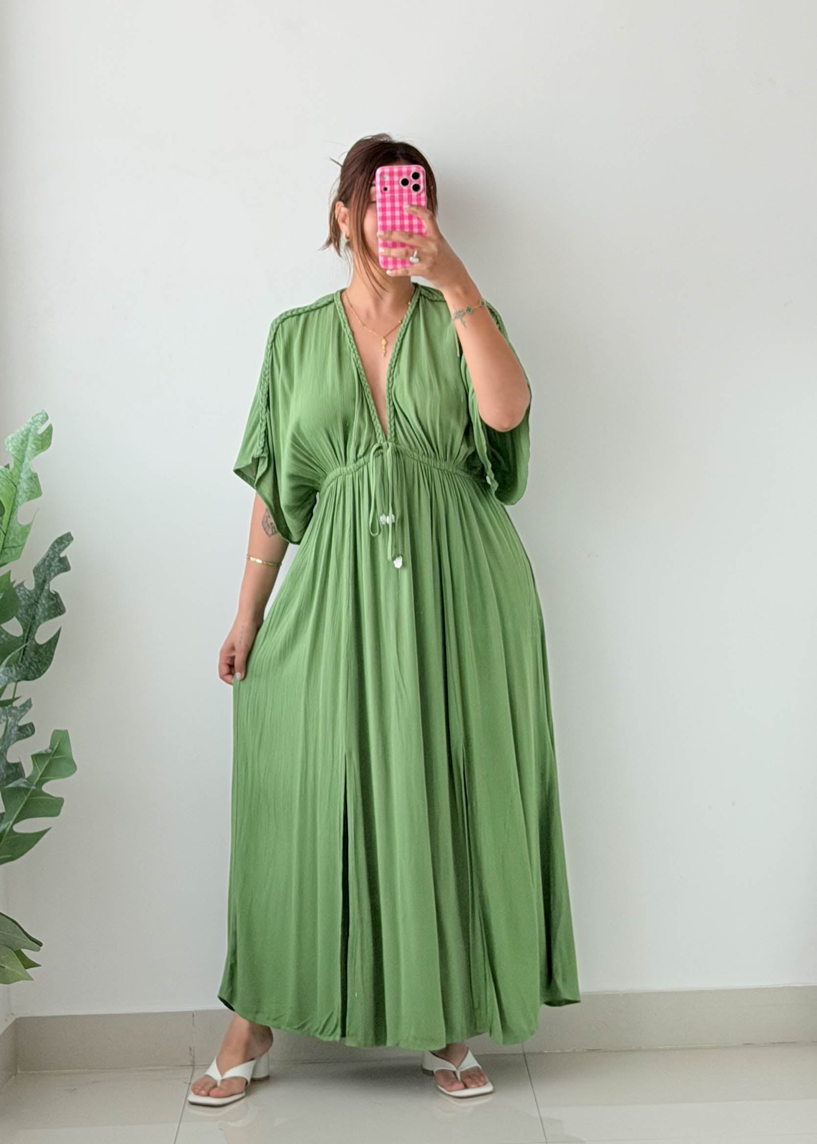 Size M-L Sage Green Drawstring Maxi Dress