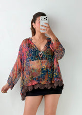 Free Size Multicolor Boho Sheer Tunic Top
