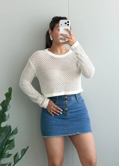 Size S-M, White Crochet Crop Top - Closet by Payal