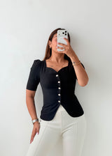 Size XS-S Black Button Front Peplum Blouse