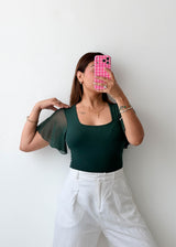 Size S-M Emerald Flutter Sleeve Bodysuit