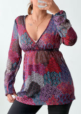 Size S-M Burgundy Paisley Empire Waist Top