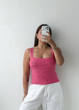 Size M-L Pink Crochet Knit Tank Top