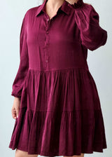 Size S-M Wine Cotton Tiered Mini Dress