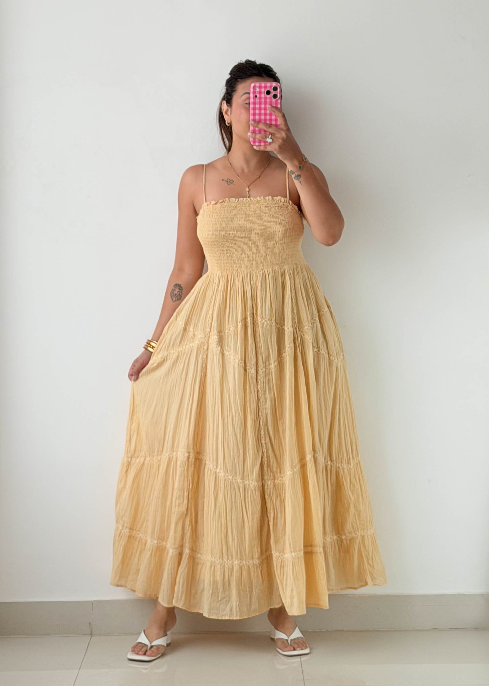 Size M-L Butter Yellow Smocked Maxi Dress