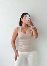 Size S-M Beige Square Neck Tank Top