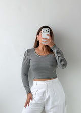 Size S-M Black & White Striped Crop Top