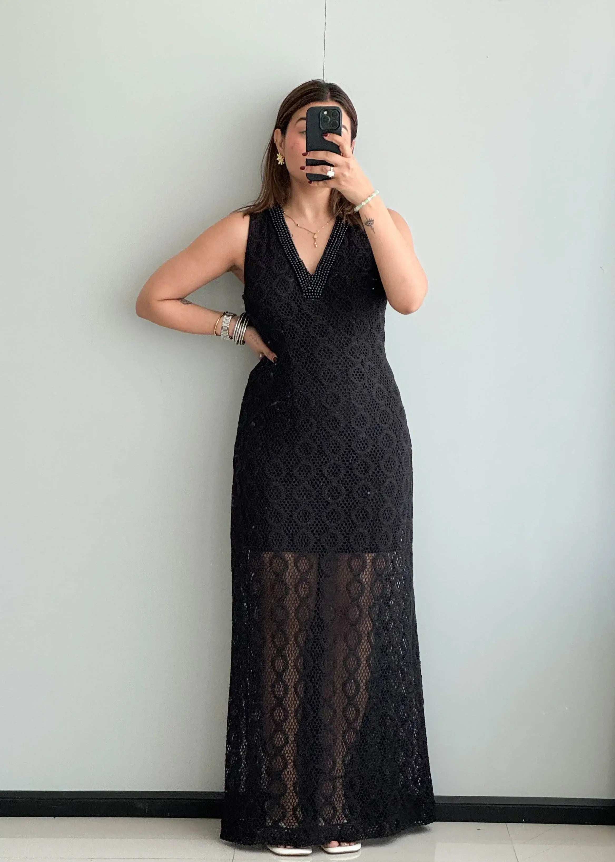 SIZE M-L, Mesh with lining Maxi Dress - Closet by Payal