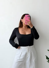 Size L-XL Black Square Neck Bodysuit