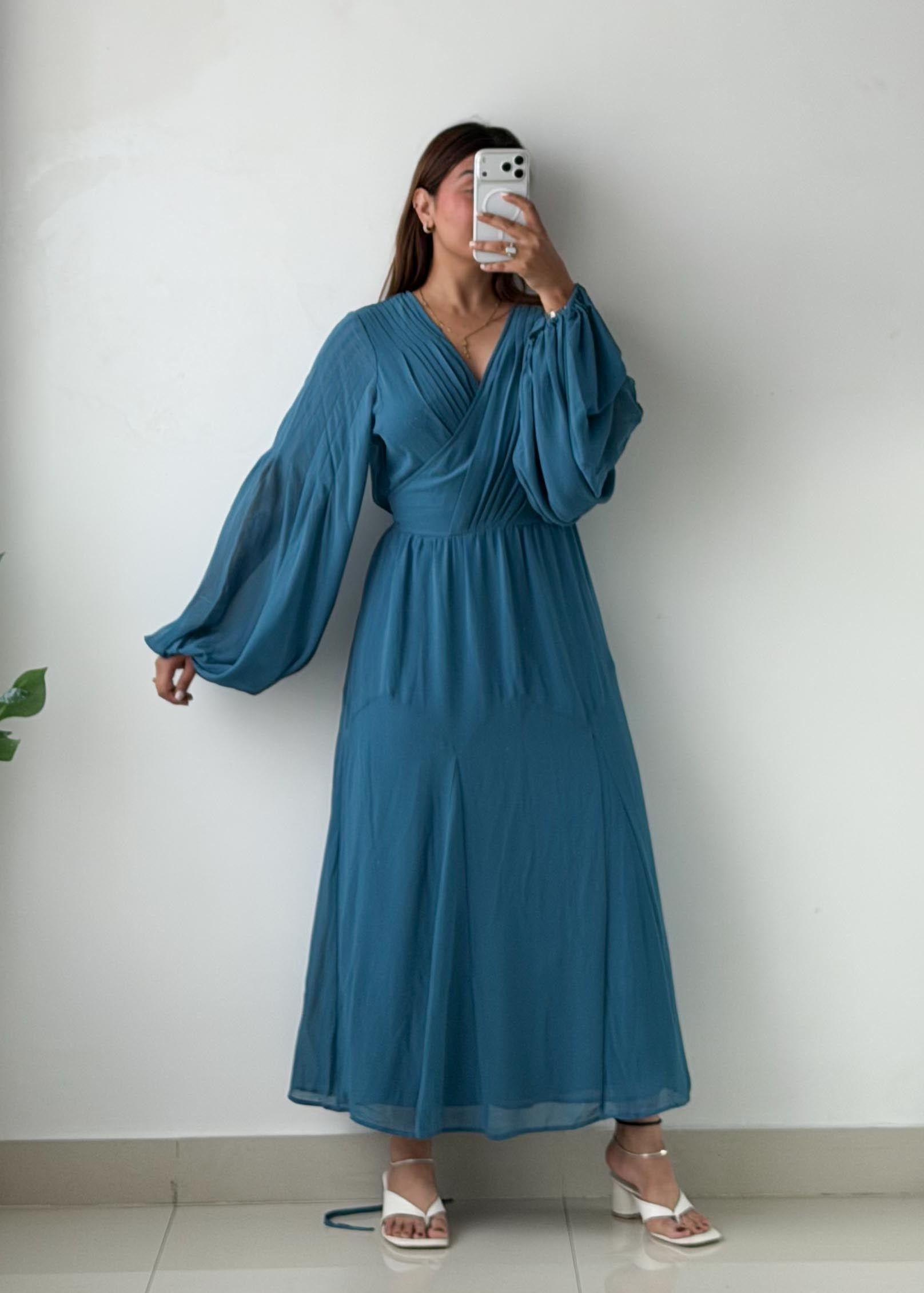 Size M-L Teal Blue Wrap Maxi Dress