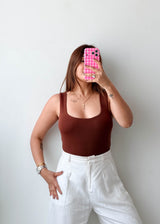 Size M Chocolate Brown Square Neck Bodysuit