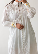 Size M-L White Embroidered Shirt Midi Dress