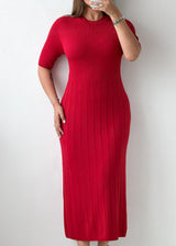 Size L-XL Red Ribbed Knit Maxi Dress
