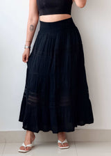 Waist 32-34 Black Tiered Maxi Skirt