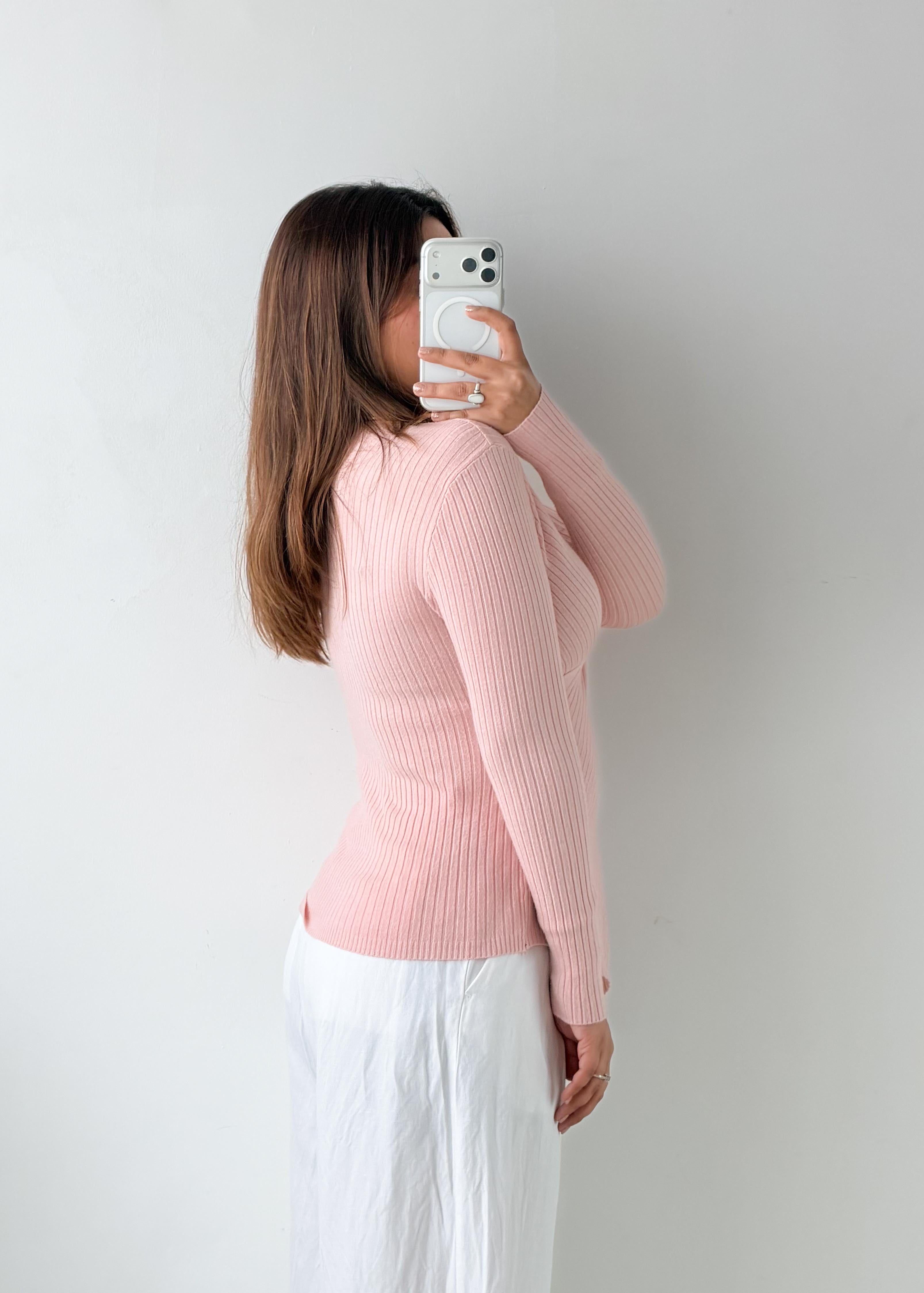 Size S-M Pink Wrap Ribbed Top