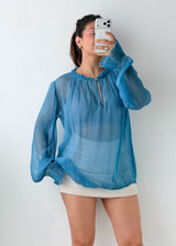 Size M-L Sky Blue Sheer Peasant Top