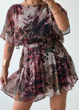 Size S-M Brown Floral Pleated Mini Dress
