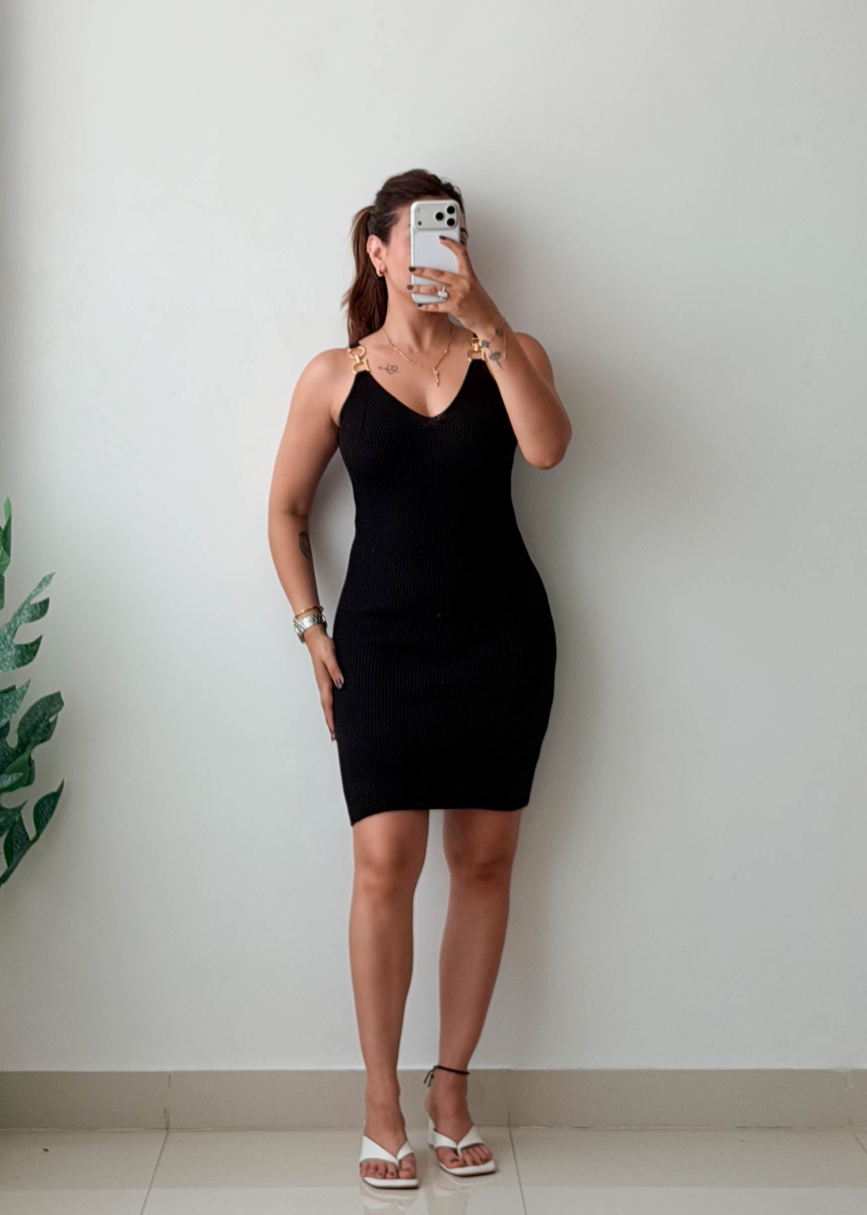 Size XS-S Black Gold Detail Mini Dress
