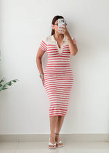 Size S-M Red Striped Polo Midi Dress