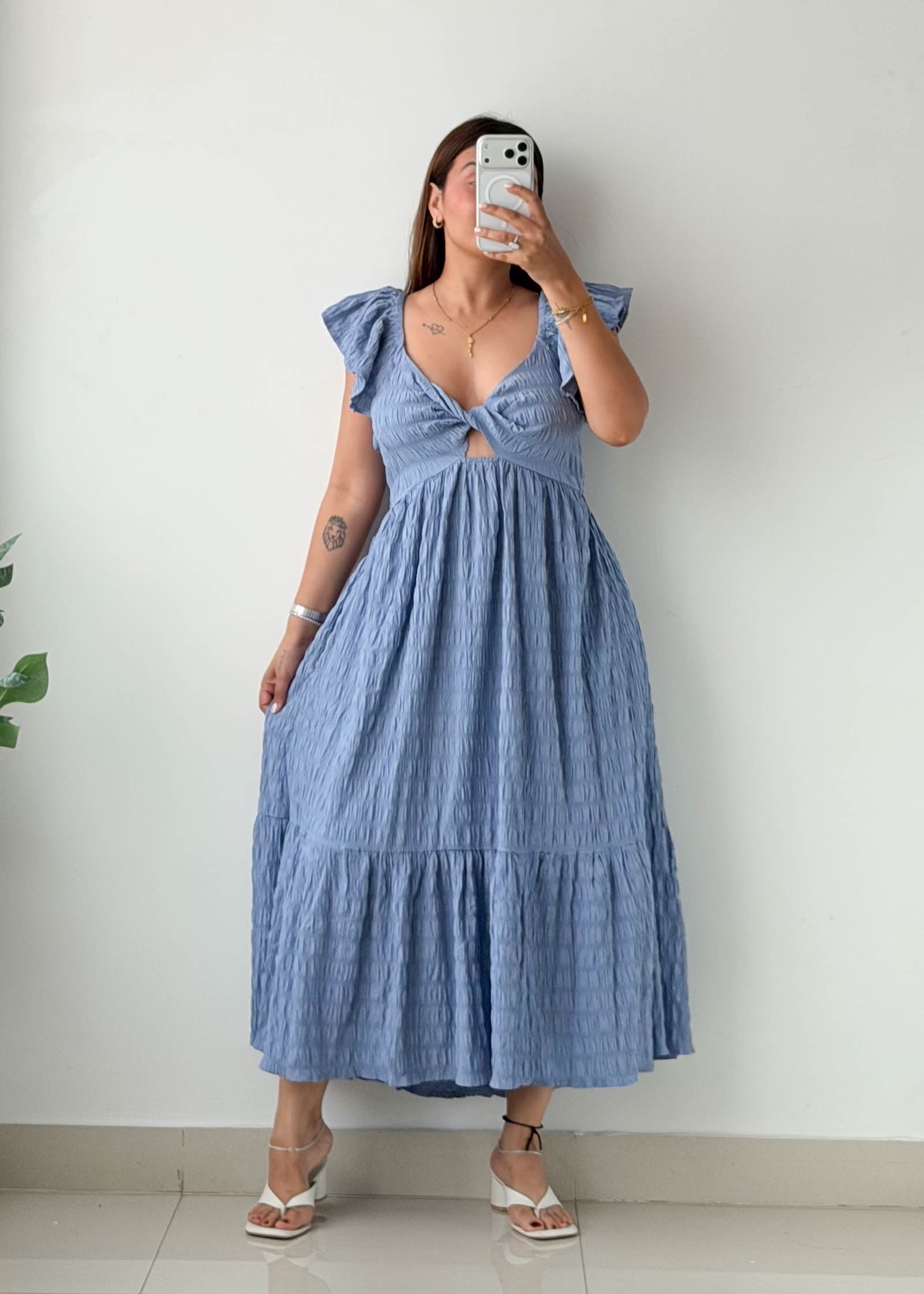 Size M-L Powder Blue Ruffle Maxi Dress