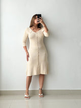 Size S-M, Cream Button Down Knit Midi Dress