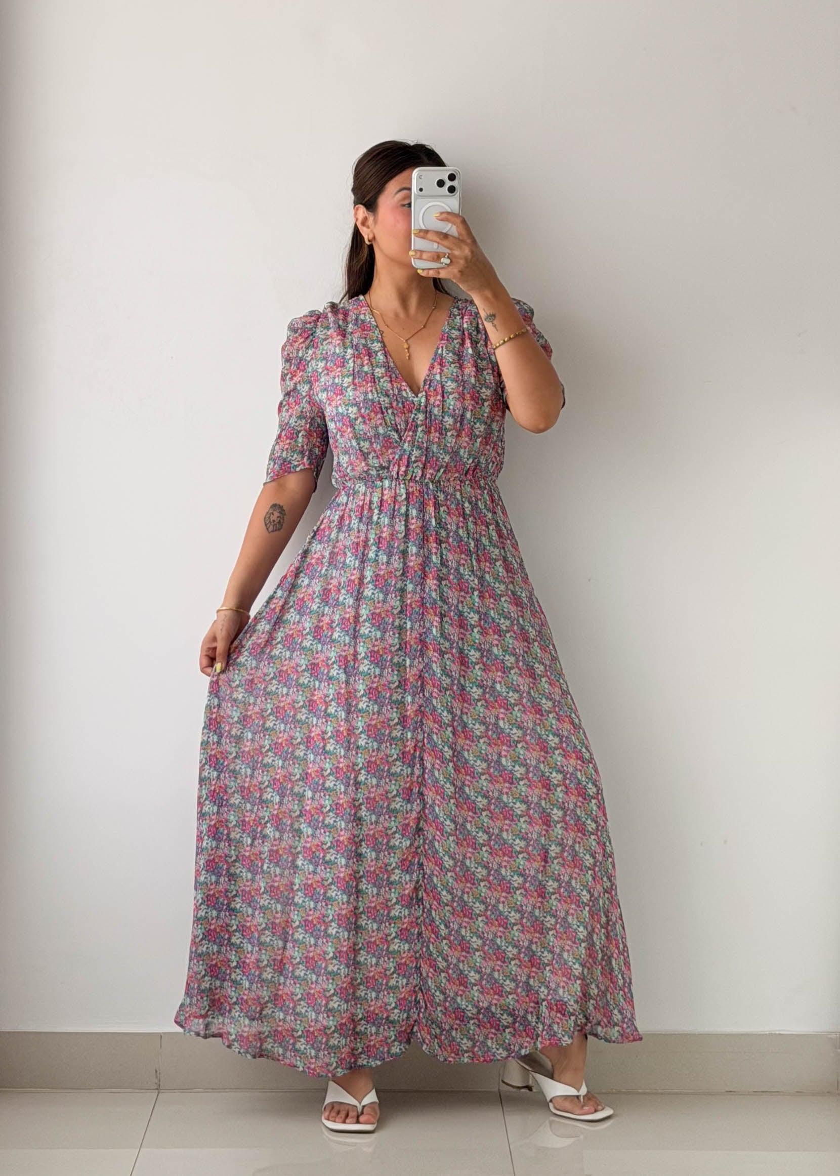 Size M-L Pink Floral Wrap Maxi Dress