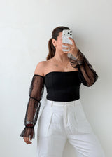 Size S Black Sheer Sleeve Bodysuit