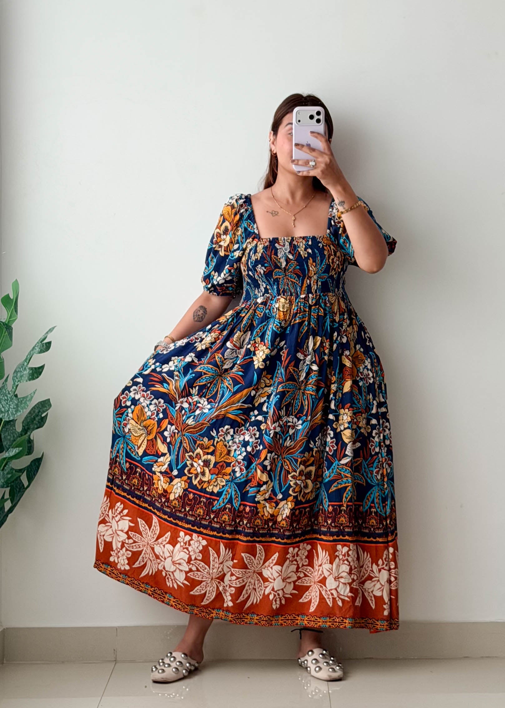 Size S-M-L Multicolor Boho Print Maxi Dress