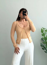 Size XS-S, Y2K Sheer Ruffle Front Fitted Top - Closet by Payal