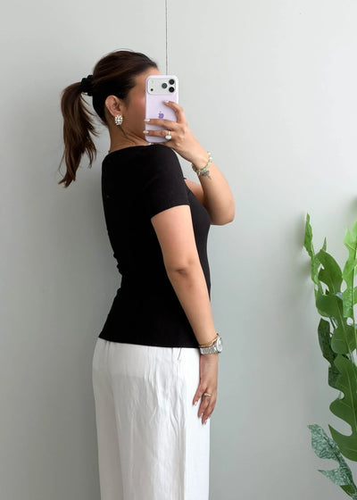 Size S-M, Black Sweetheart Ribbed Top - Closet by Payal