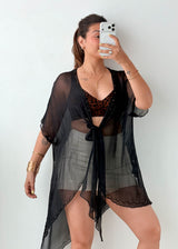 Free Size Black Sheer Tie-Front Cover-Up