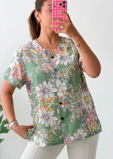 Size S-M Sage Green Floral Shirt