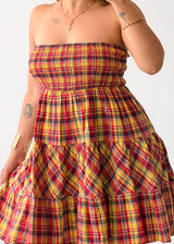 Size M-L Multicolor Plaid Smocked Mini Dress