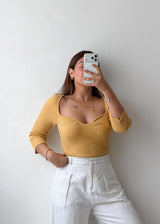 Size M-L Mustard Ribbed Sweetheart Top