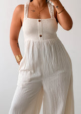 Size M-L White Textured Wide Leg Jumpsuit