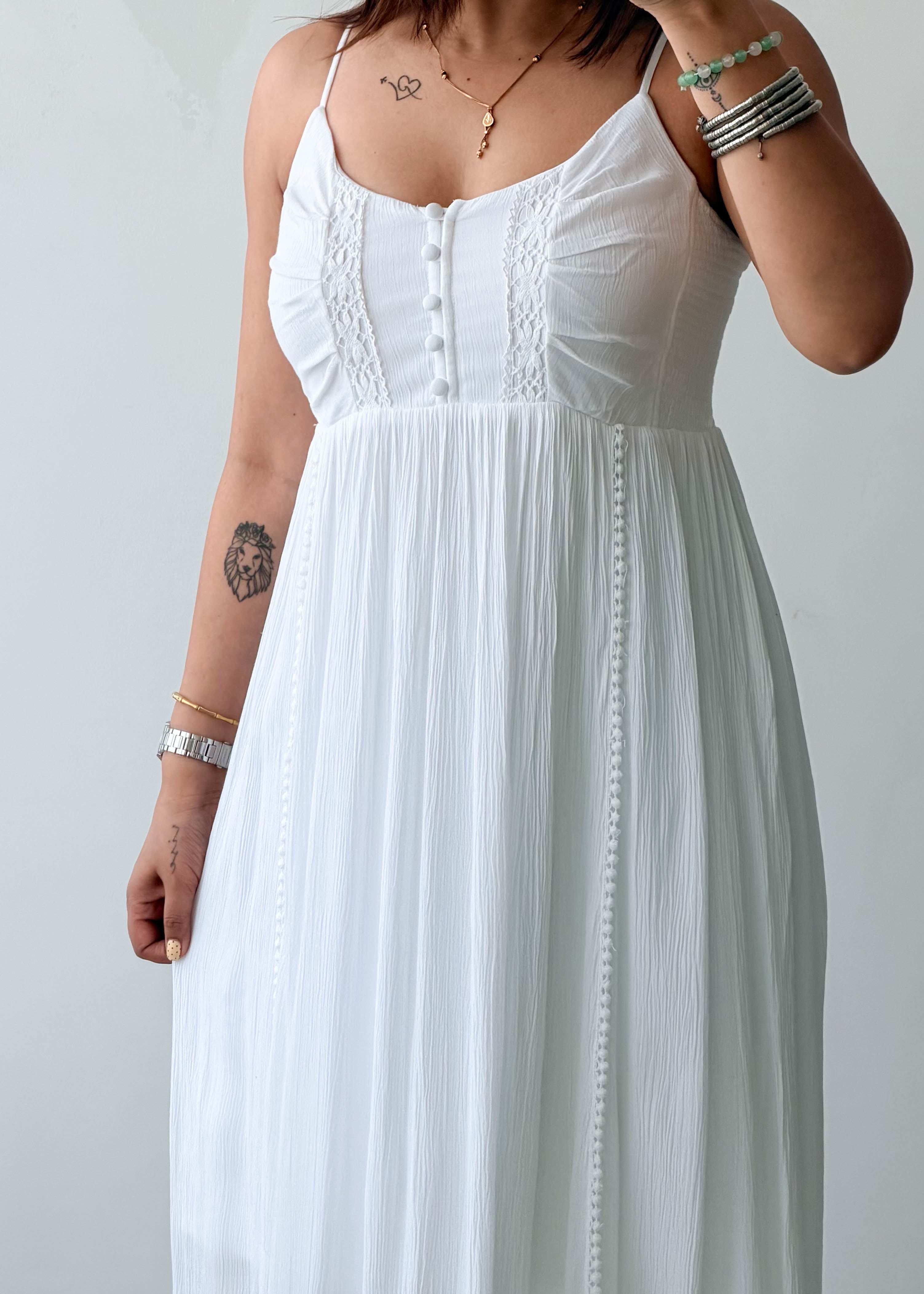 Size S-M White Lace Panel Maxi Dress With Lining