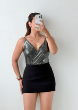 Size XS-S Silver Sequin Bodysuit