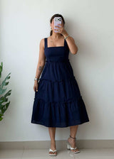 Size S Navy Blue Tiered Midi Dress