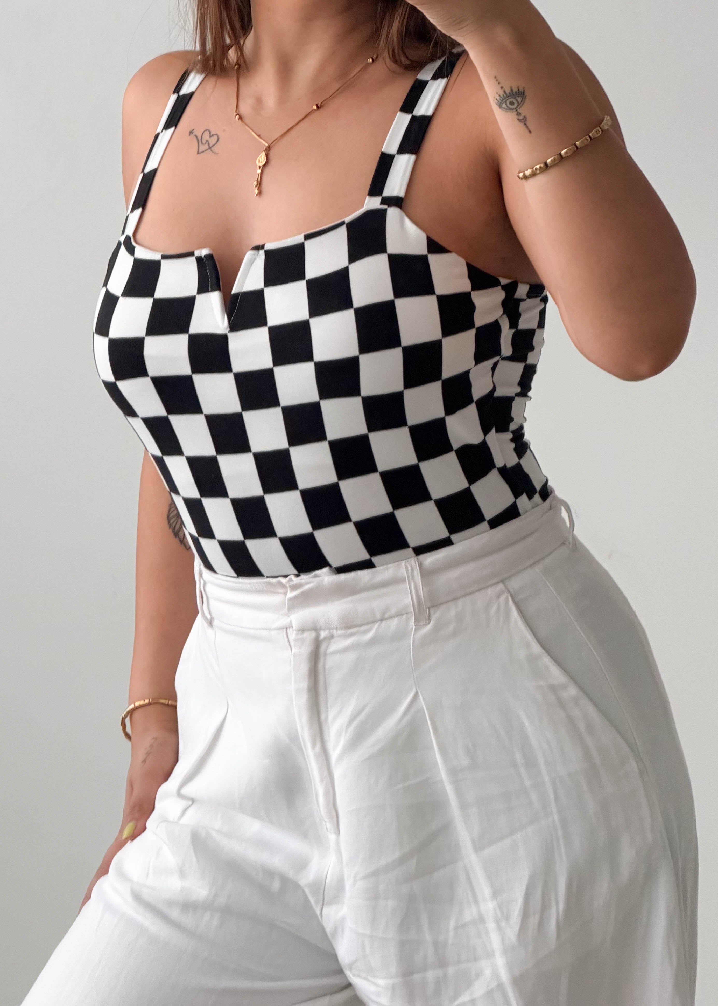 Size S-M Black & White Checkerboard Bodysuit