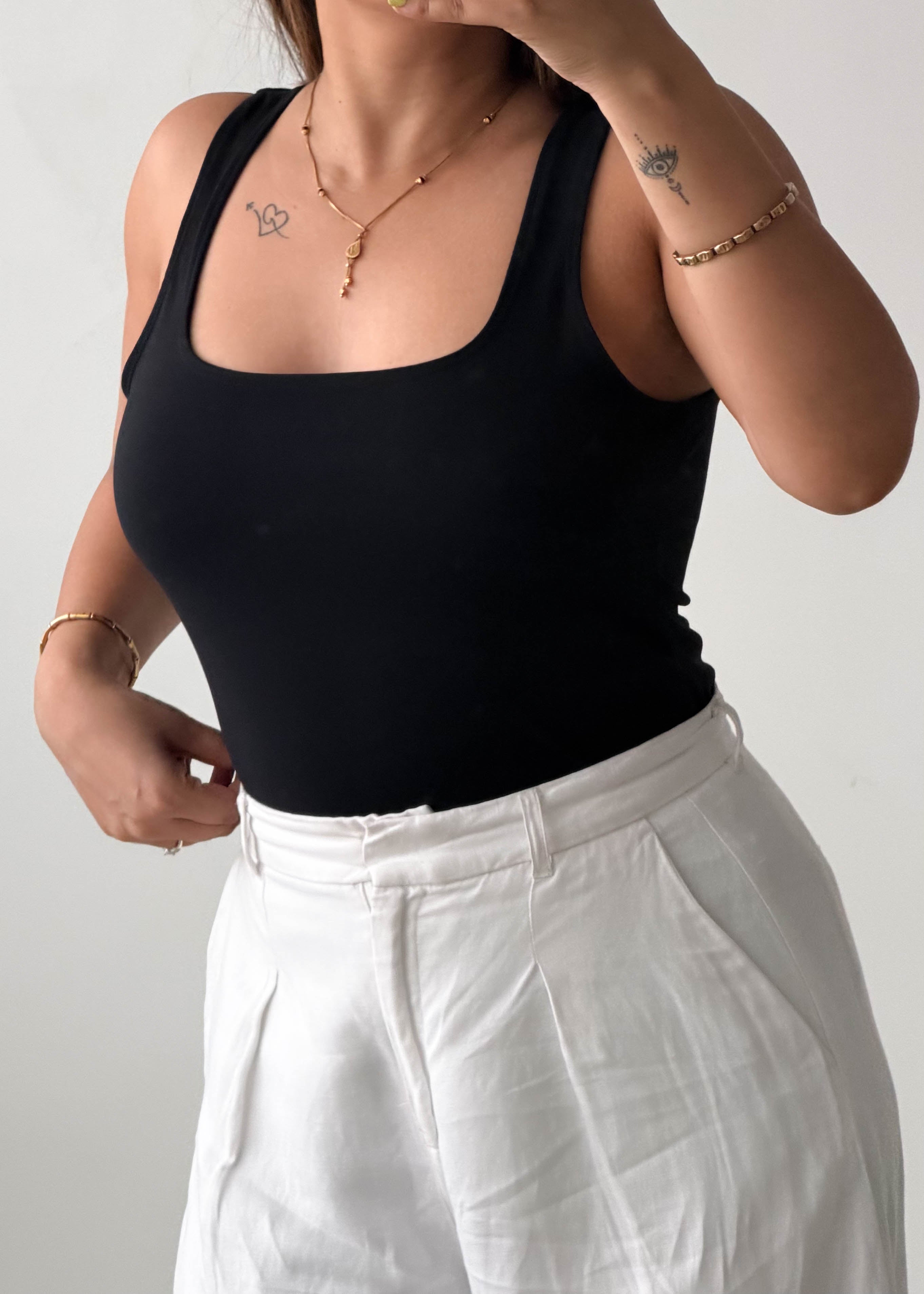Size L Black Square Neck Bodysuit