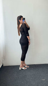 Size XS-S Black Sheer Bodycon Midi Dress