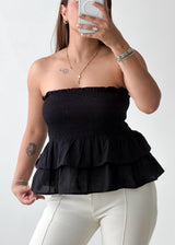 Size S-M Black Smocked Peplum Tube Top