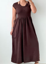 Size S-M Chocolate Henley Smocked Maxi Dress