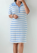 Size XL-2XL Sky Blue Striped Polo Knit Dress