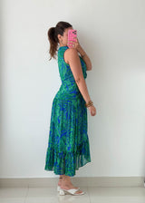 Size S-M Blue & Green Tropical Midi Dress