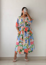 Size L-XL Multicolor Printed Midi Dress