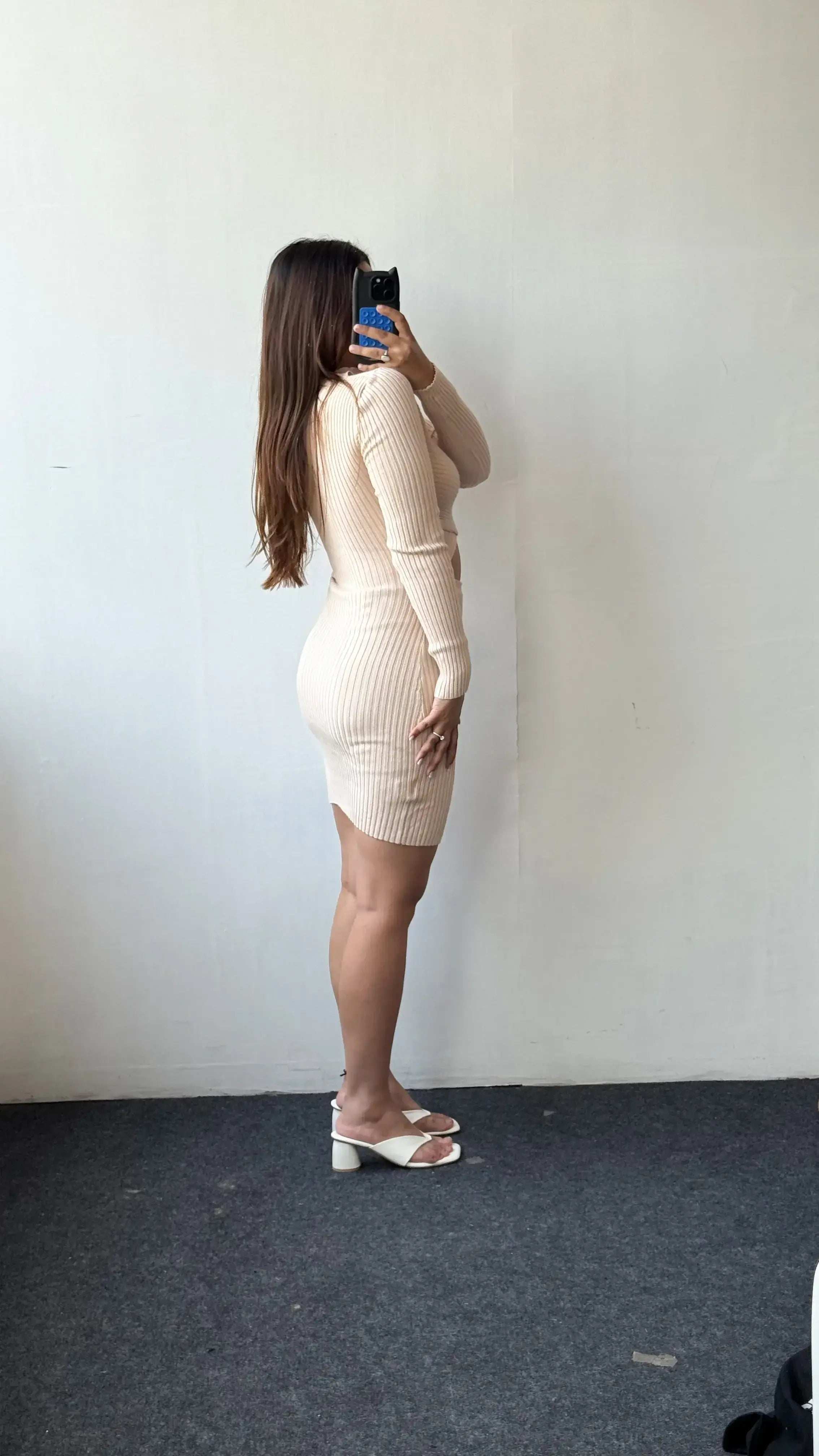 Size XS-S, Beige Wrap Style Cut-Out Mini Dress