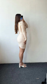 Size XS-S, Beige Wrap Style Cut-Out Mini Dress