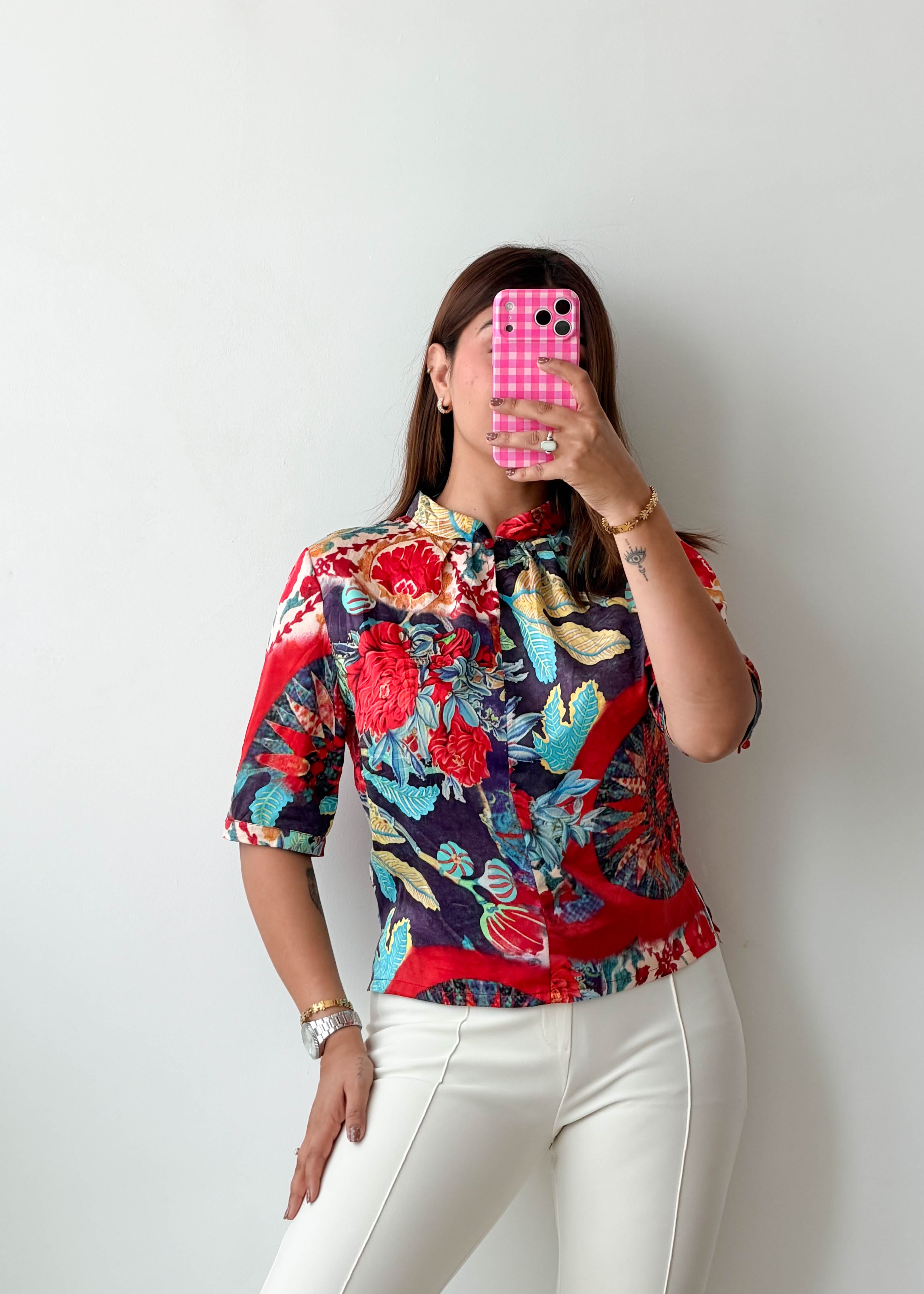 Size XS-S Multicolor Tropical Print Shirt Top