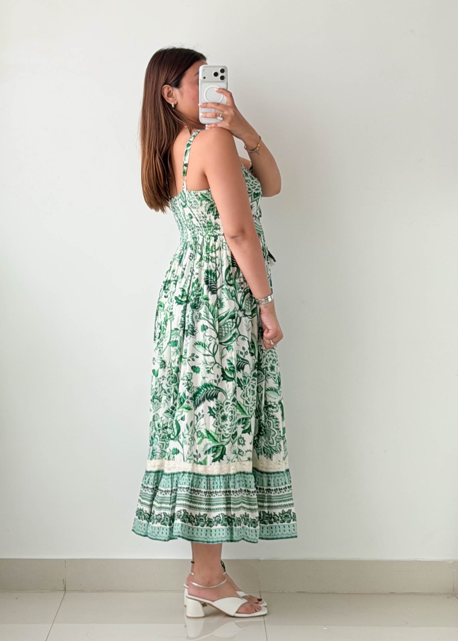 Size S-L Green Floral Printed Maxi Dress